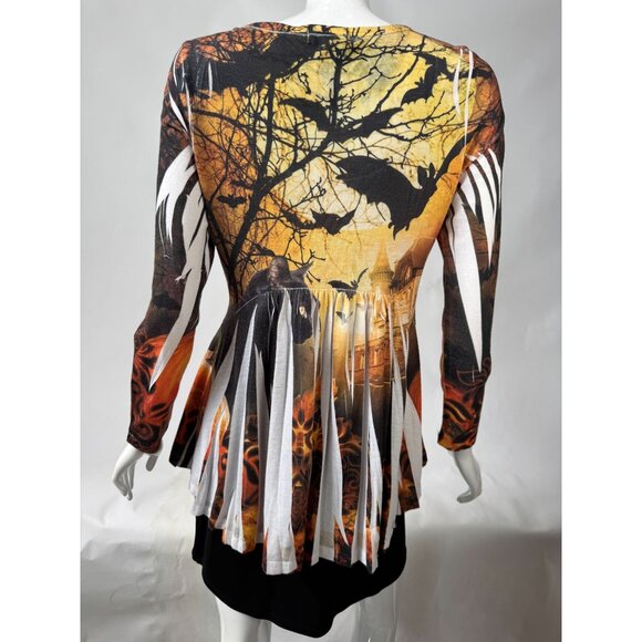 Halloween Castle & Cat Print Long Sleeve Tunic Top - Picture 16 of 16